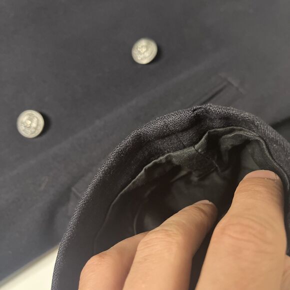 Vintage 1970s Navy Black Wool Peacoat Overcoat Pewter Buttons 38R - Picture 11 of 12